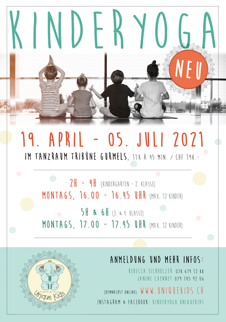 Flyer Neu Kinderyoga in Gurmels Fribourg für entspannte & glückliche Kinder.
